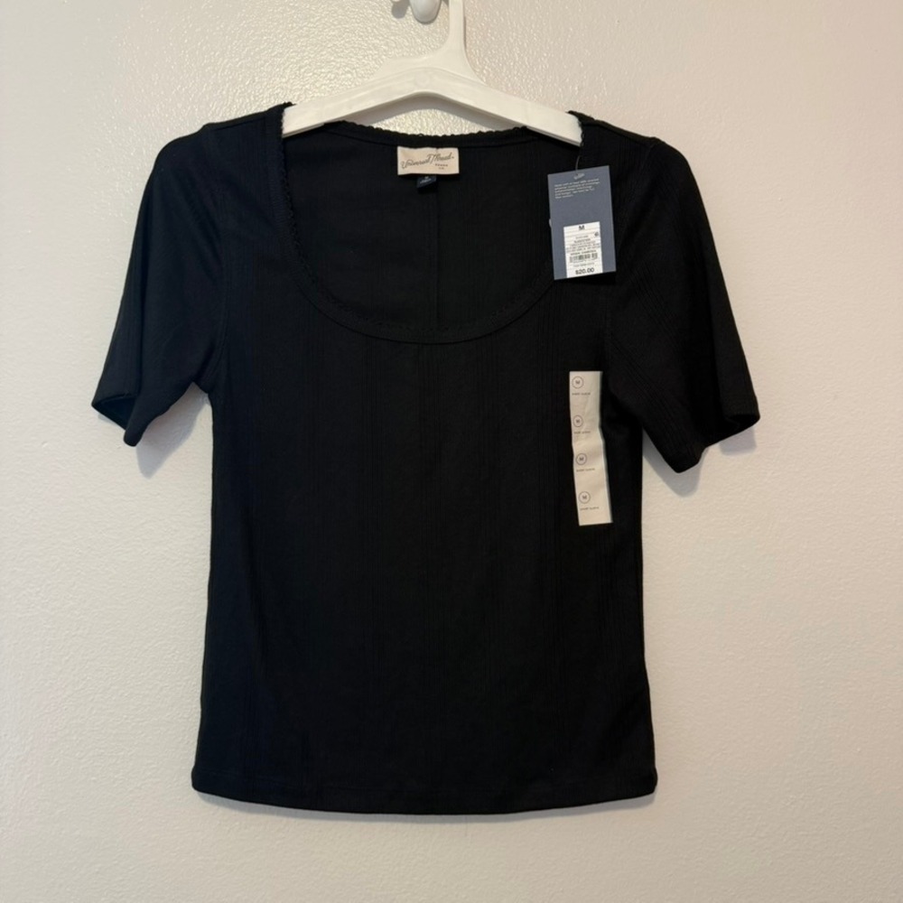 Universal Thread Womens Black Ribbed Scoop Neck Short Sleeve Top
